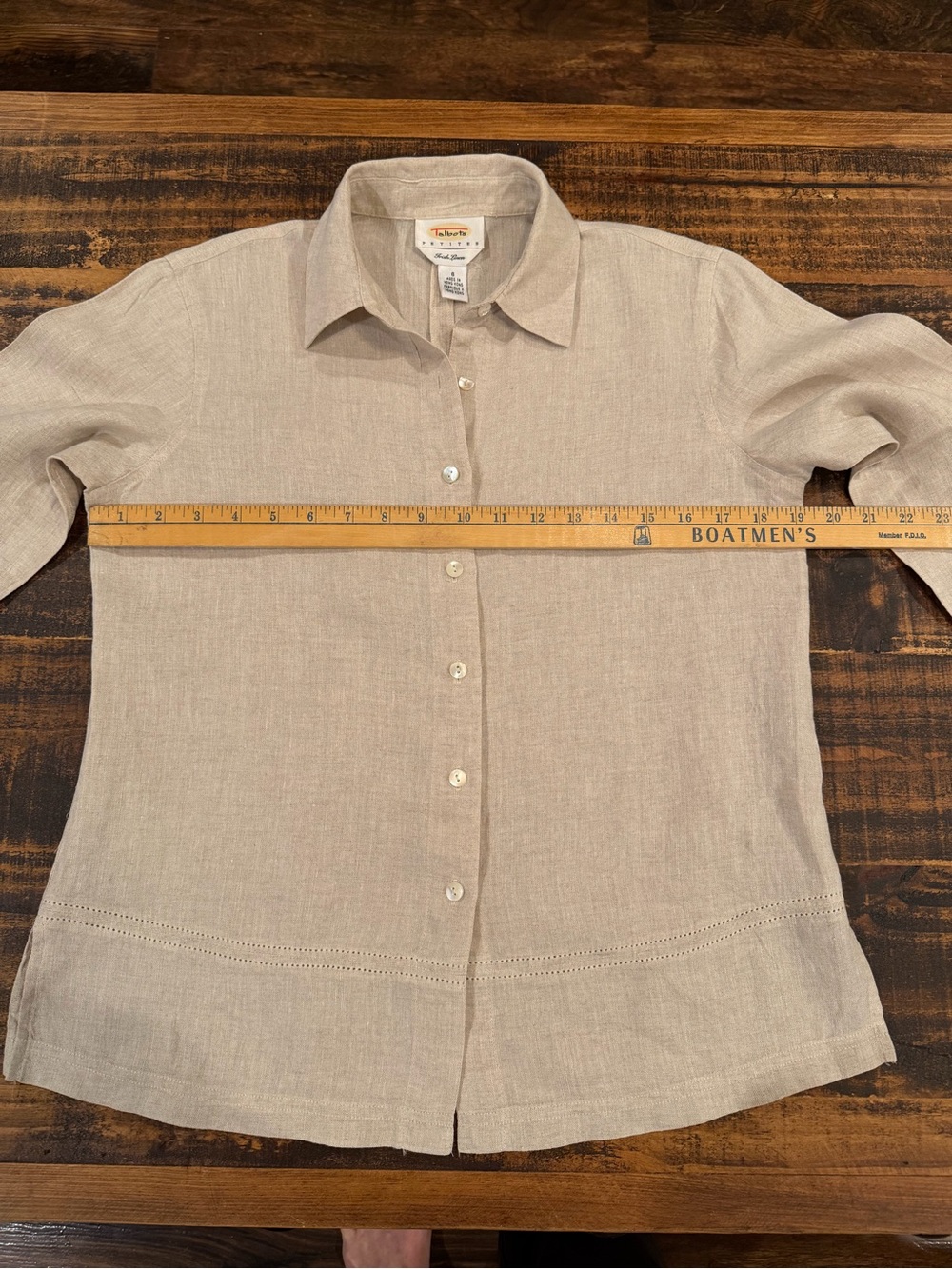 Talbots Neutral Beige Linen-Blend Button-Down Shirt - Picture 5 of 7